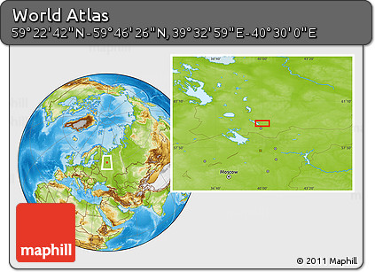 Physical Location Map of the Area around 59° 34' 34" N, 40° 1' 29" E