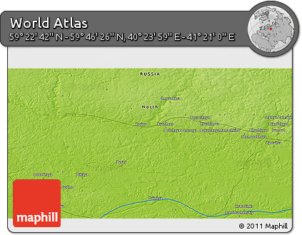 Physical 3D Map of the Area around 59° 34' 34" N, 40° 52' 30" E