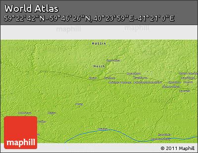 Physical 3D Map of the Area around 59° 34' 34" N, 40° 52' 30" E