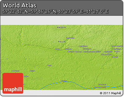 Physical 3D Map of the Area around 59° 34' 34" N, 40° 52' 30" E