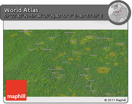 Satellite 3D Map of the Area around 59° 34' 34" N, 43° 25' 29" E