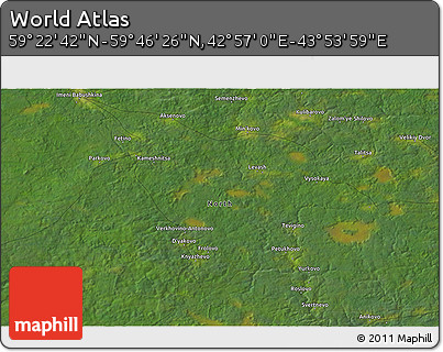 Satellite 3D Map of the Area around 59° 34' 34" N, 43° 25' 29" E