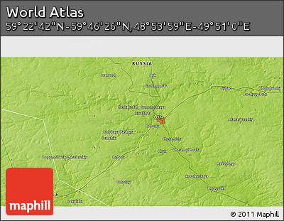 Physical 3D Map of the Area around 59° 34' 34" N, 49° 22' 30" E
