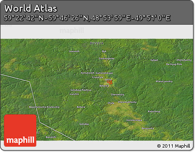 Satellite 3D Map of the Area around 59° 34' 34" N, 49° 22' 30" E