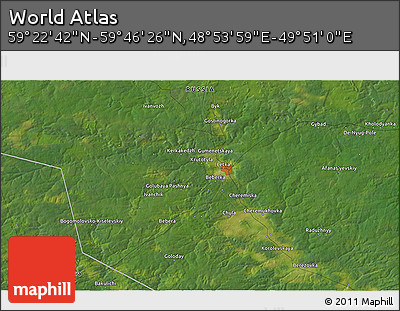 Satellite 3D Map of the Area around 59° 34' 34" N, 49° 22' 30" E