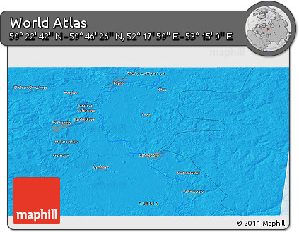 Political 3D Map of the Area around 59° 34' 34" N, 52° 46' 29" E