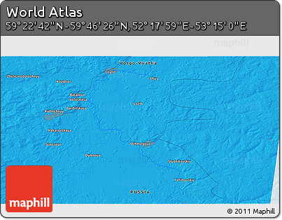 Political 3D Map of the Area around 59° 34' 34" N, 52° 46' 29" E