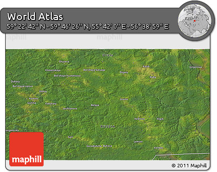 Satellite 3D Map of the Area around 59° 34' 34" N, 56° 10' 29" E