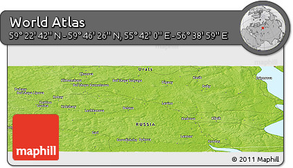 Physical Panoramic Map of the Area around 59° 34' 34" N, 56° 10' 29" E