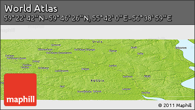 Physical Panoramic Map of the Area around 59° 34' 34" N, 56° 10' 29" E