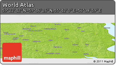 Physical Panoramic Map of the Area around 59° 34' 34" N, 56° 10' 29" E