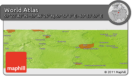 Physical Panoramic Map of the Area around 59° 34' 34" N, 60° 25' 29" E
