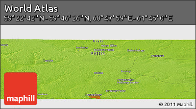 Physical Panoramic Map of the Area around 59° 34' 34" N, 61° 16' 29" E