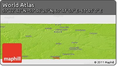 Physical Panoramic Map of the Area around 59° 34' 34" N, 61° 16' 29" E