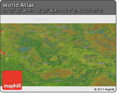 Satellite 3D Map of the Area around 59° 34' 34" N, 66° 22' 30" E