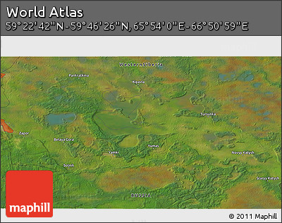 Satellite 3D Map of the Area around 59° 34' 34" N, 66° 22' 30" E