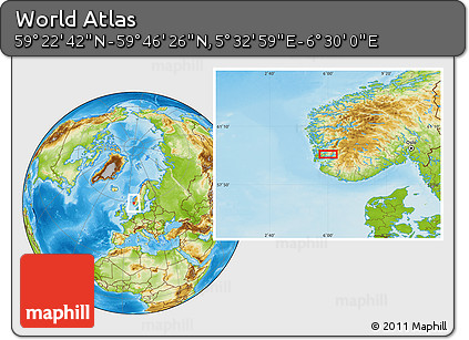 Physical Location Map of the Area around 59° 34' 34" N, 6° 1' 30" E