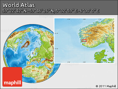 Physical Location Map of the Area around 59° 34' 34" N, 6° 1' 30" E