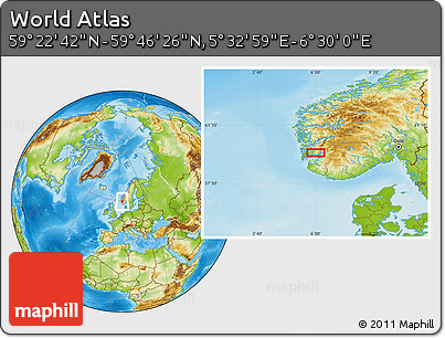 Physical Location Map of the Area around 59° 34' 34" N, 6° 1' 30" E