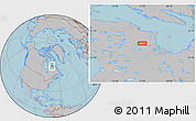 Gray Location Map of the area around 59° 34' 34" N, 71° 19' 29" W, hill shading