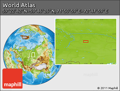 Physical Location Map of the Area around 59° 34' 34" N, 72° 19' 29" E
