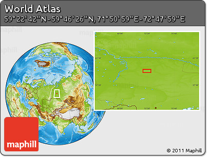 Physical Location Map of the Area around 59° 34' 34" N, 72° 19' 29" E