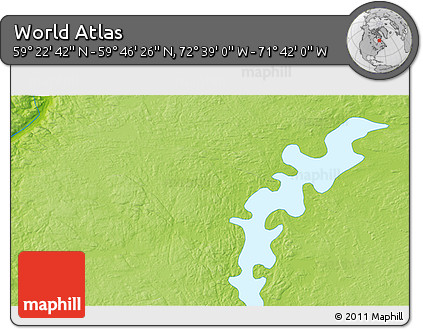 Physical 3D Map of the Area around 59° 34' 34" N, 72° 10' 30" W