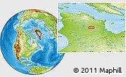 Physical Location Map of the area around 59° 34' 34" N, 72° 10' 30" W
