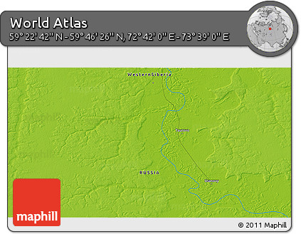 Physical 3D Map of the Area around 59° 34' 34" N, 73° 10' 30" E