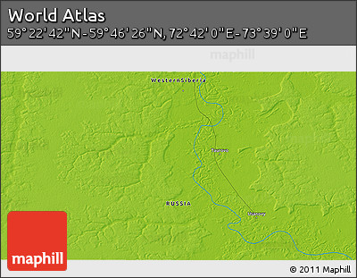 Physical 3D Map of the Area around 59° 34' 34" N, 73° 10' 30" E