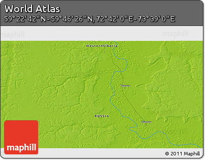 Physical 3D Map of the Area around 59° 34' 34" N, 73° 10' 30" E