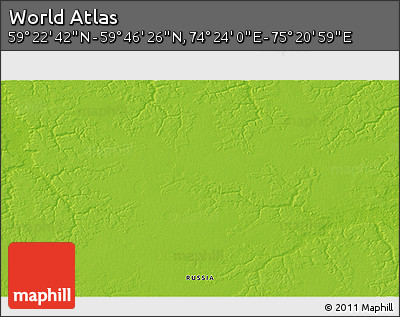 Physical 3D Map of the Area around 59° 34' 34" N, 74° 52' 30" E