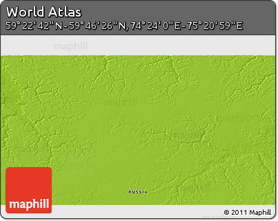 Physical 3D Map of the Area around 59° 34' 34" N, 74° 52' 30" E
