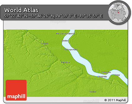 Physical 3D Map of the Area around 59° 34' 34" N, 79° 7' 30" E