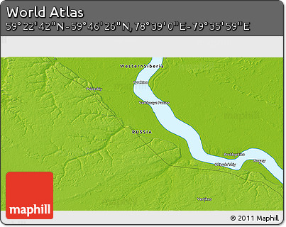 Physical 3D Map of the Area around 59° 34' 34" N, 79° 7' 30" E