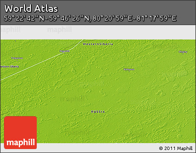 Physical 3D Map of the Area around 59° 34' 34" N, 80° 49' 29" E