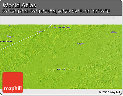 Physical 3D Map of the Area around 59° 34' 34" N, 80° 49' 29" E