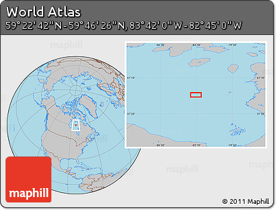 Gray Location Map of the Area around 59° 34' 34" N, 83° 13' 29" W