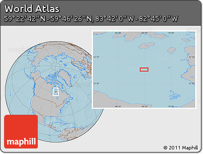Gray Location Map of the Area around 59° 34' 34" N, 83° 13' 29" W, hill shading