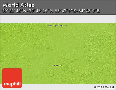 Physical 3D Map of the Area around 59° 34' 34" N, 84° 13' 29" E