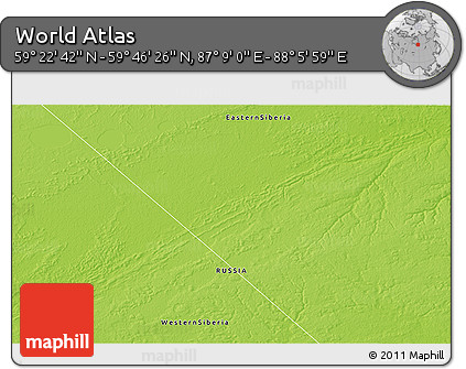 Physical 3D Map of the Area around 59° 34' 34" N, 87° 37' 30" E