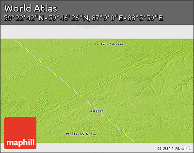 Physical 3D Map of the Area around 59° 34' 34" N, 87° 37' 30" E
