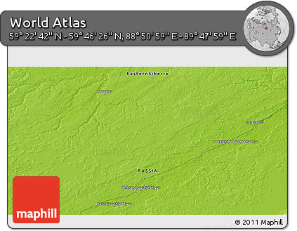 Physical 3D Map of the Area around 59° 34' 34" N, 89° 19' 29" E