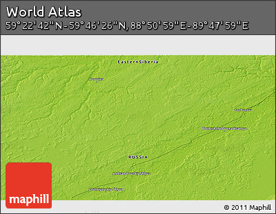 Physical 3D Map of the Area around 59° 34' 34" N, 89° 19' 29" E