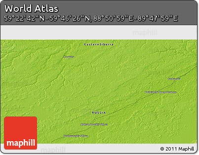 Physical 3D Map of the Area around 59° 34' 34" N, 89° 19' 29" E