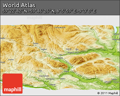 Physical 3D Map of the Area around 59° 34' 34" N, 8° 34' 29" E
