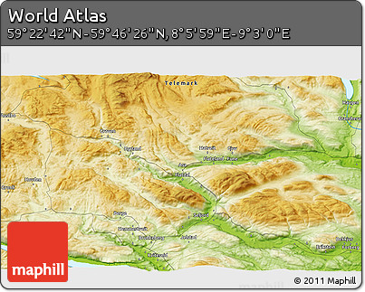 Physical 3D Map of the Area around 59° 34' 34" N, 8° 34' 29" E