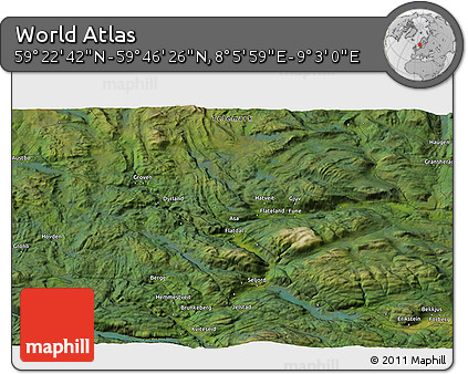 Satellite 3D Map of the Area around 59° 34' 34" N, 8° 34' 29" E