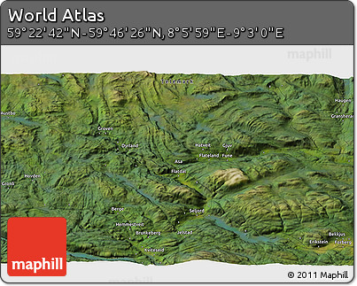 Satellite 3D Map of the Area around 59° 34' 34" N, 8° 34' 29" E