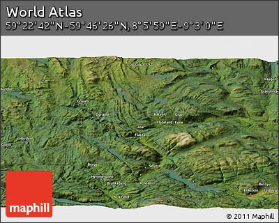 Satellite 3D Map of the Area around 59° 34' 34" N, 8° 34' 29" E